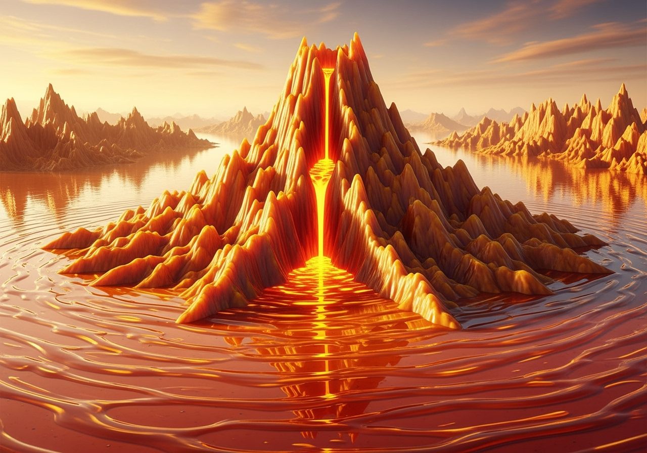 A toffee volcano surrounded by a lake of maple syrup
