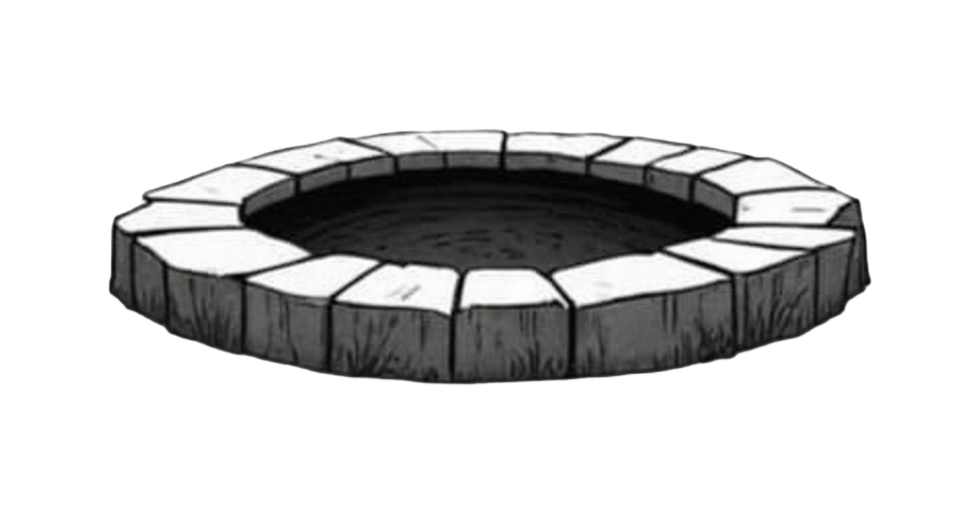 A black and white sketch of an empty hearth