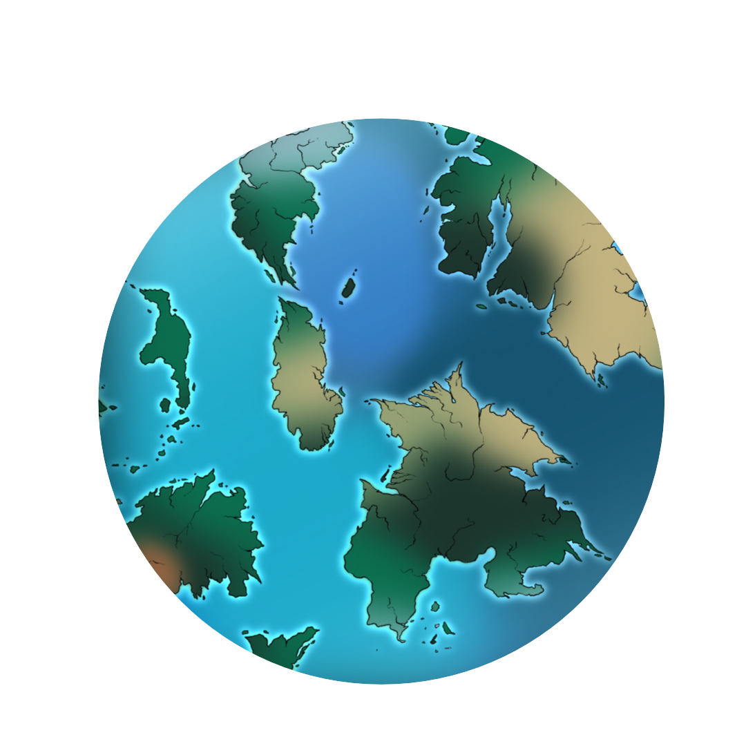 A map of the world of Enaros in planet form