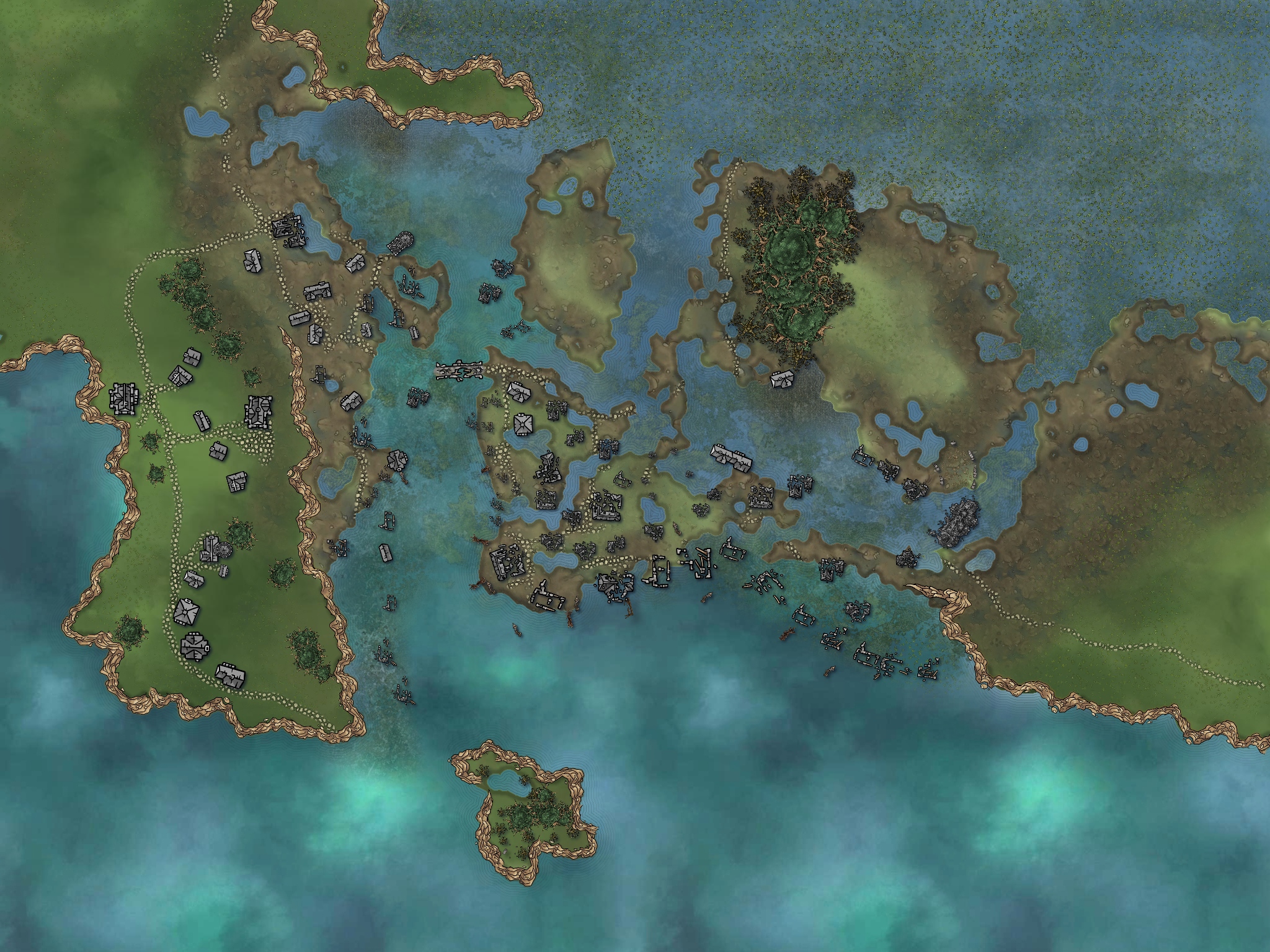 A map of a flooded town.