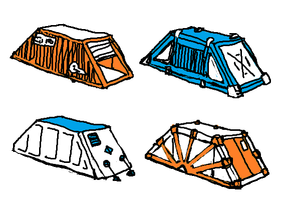 Four trapezoidal shipping containers, as used by the Dragonfly Carriers.
