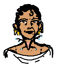 Illustration of Casabella today. She is 55 years old, and looks more mature. She still has her filter plants