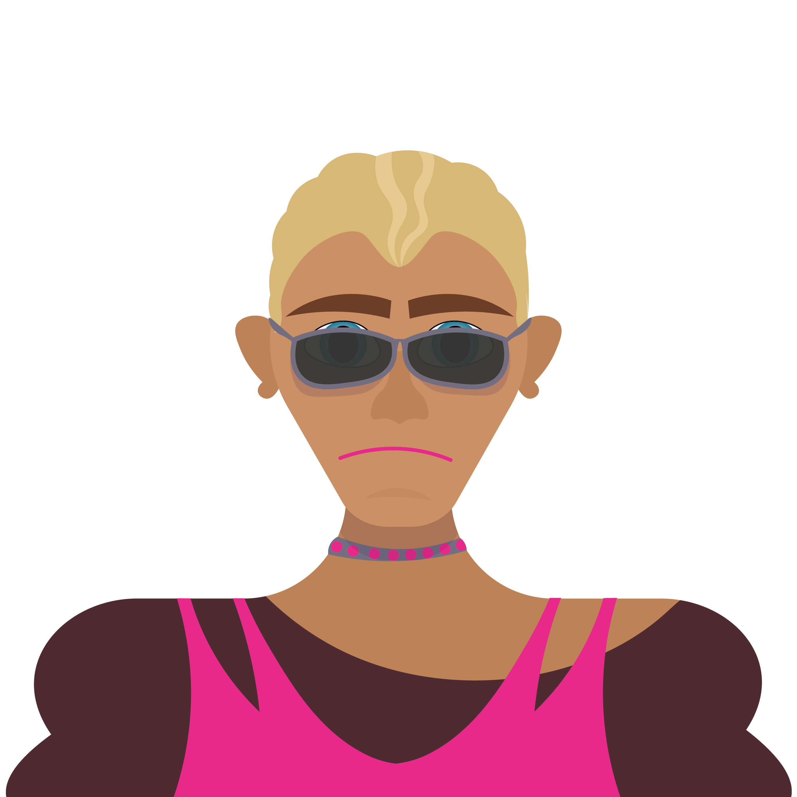 Portrait d'un homme bronzé aux cheveux blonds avec des lunettes de soleil.