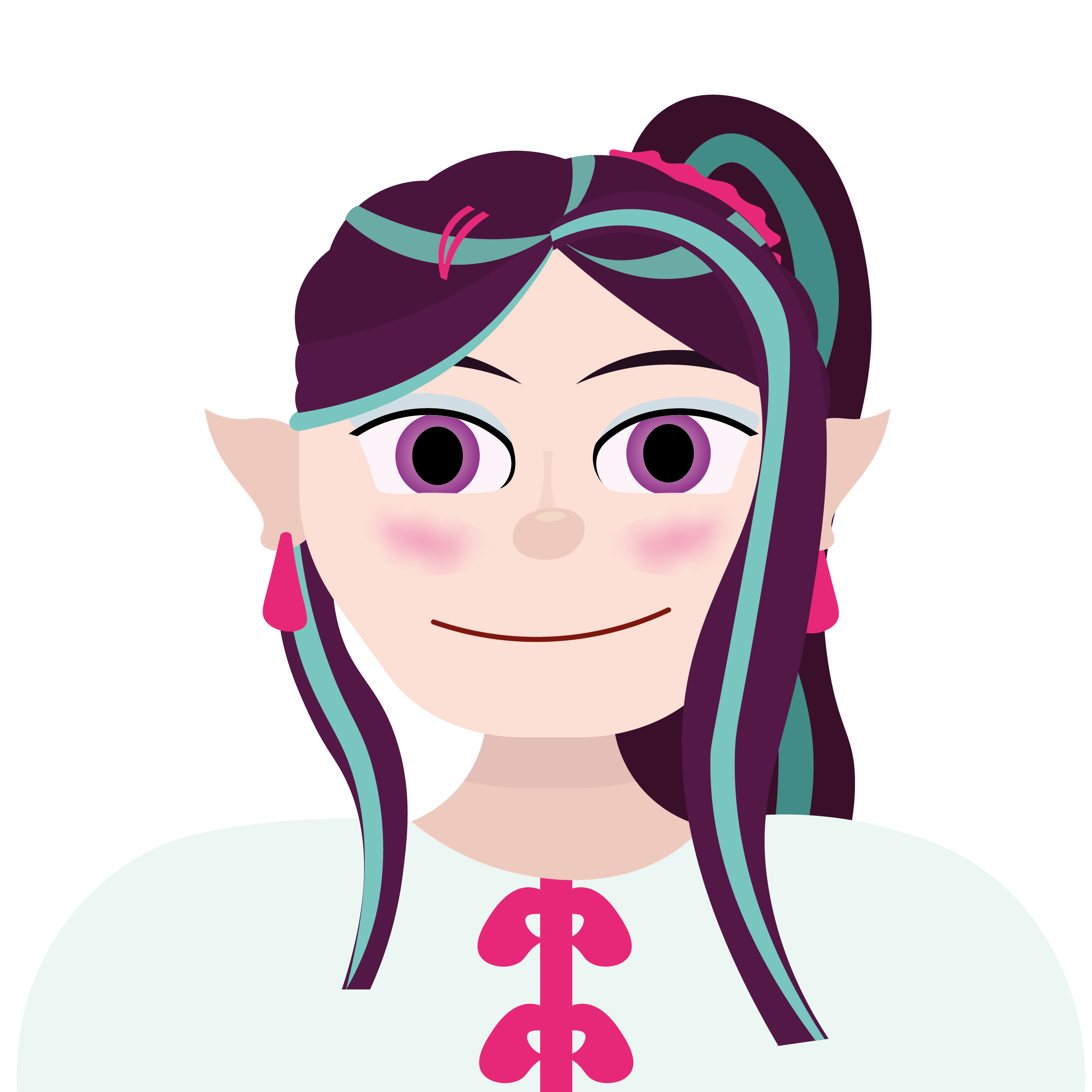 Portrait d'une jeune femme blanche aux cheveux violets et turquoises