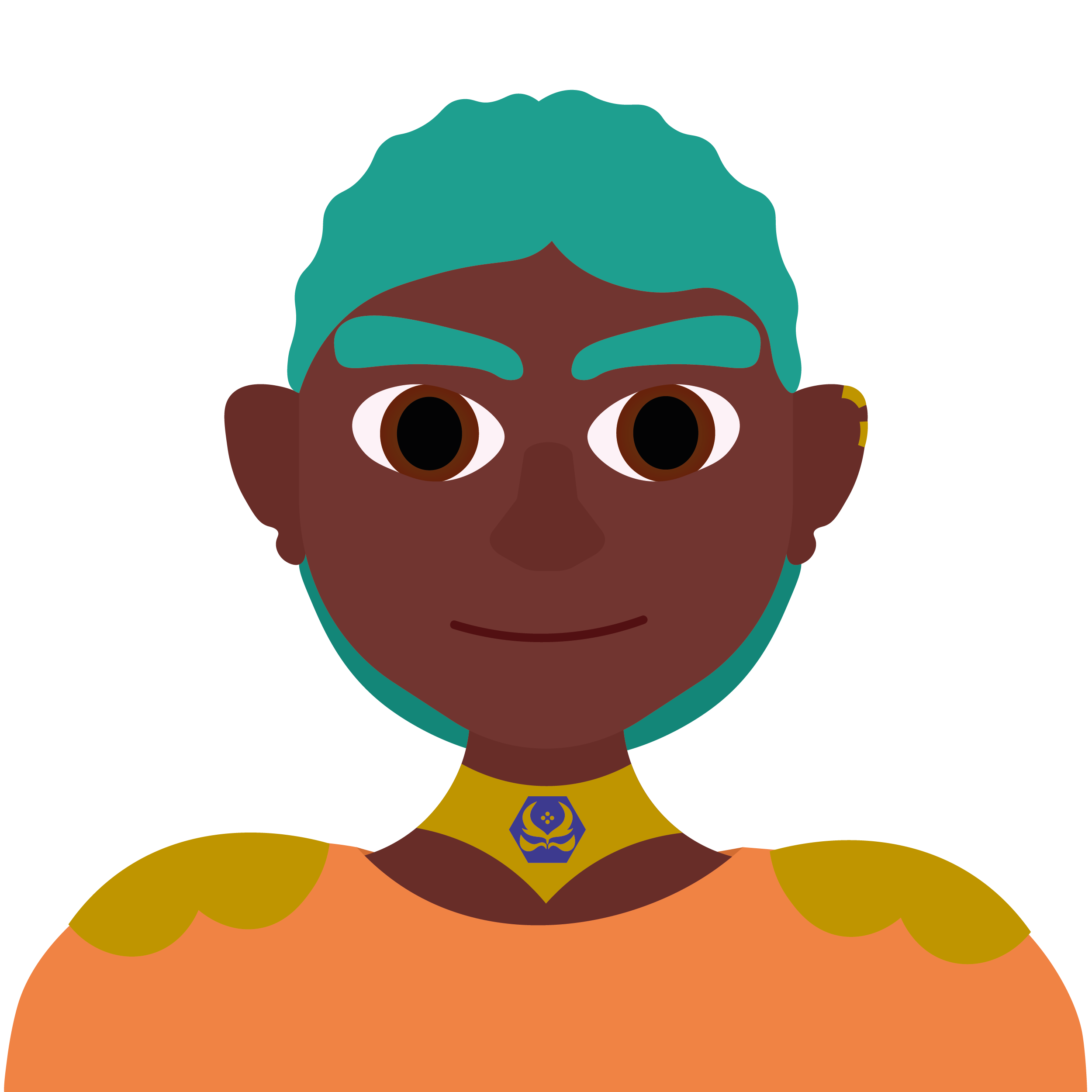 Portrait d'une femme aux cheveux courts et turquoise