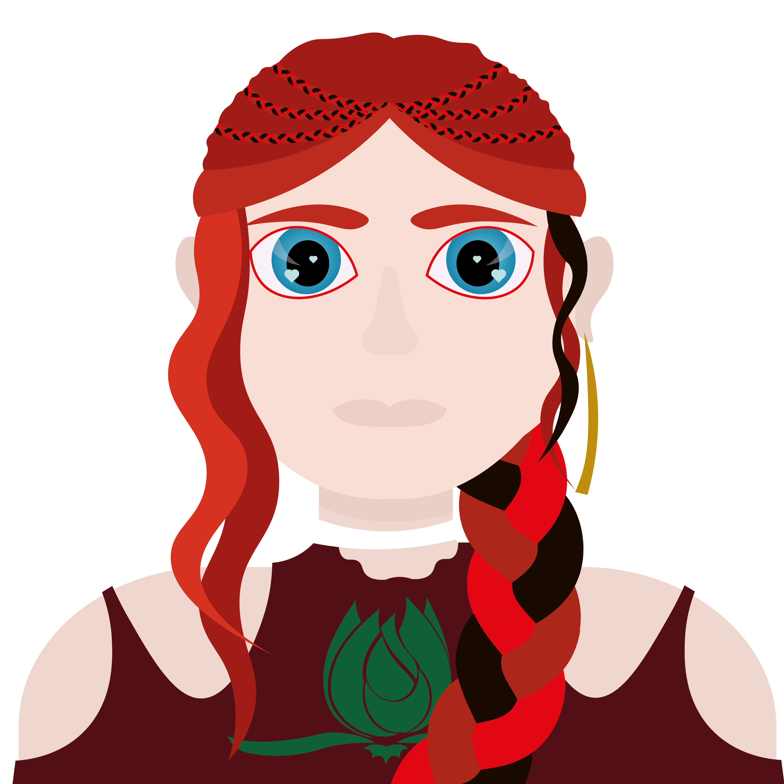 Portrait d'une jeune femme blanche rousse avec des coeurs dans les yeux
