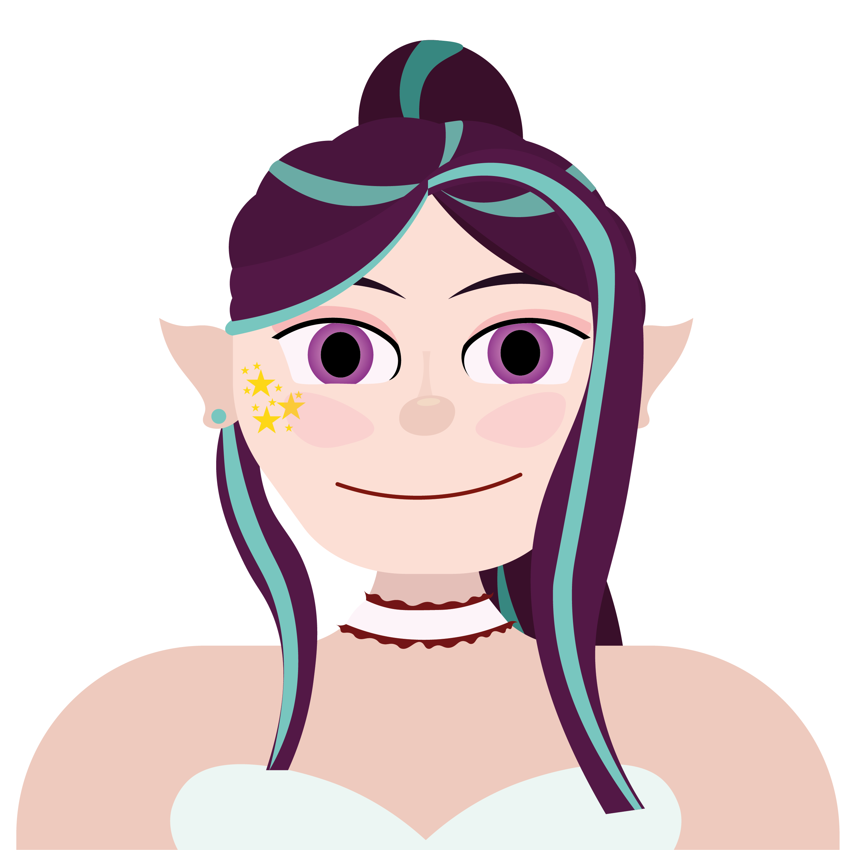 Portrait d'une jeune femme blanche aux cheveux violets et turquoises