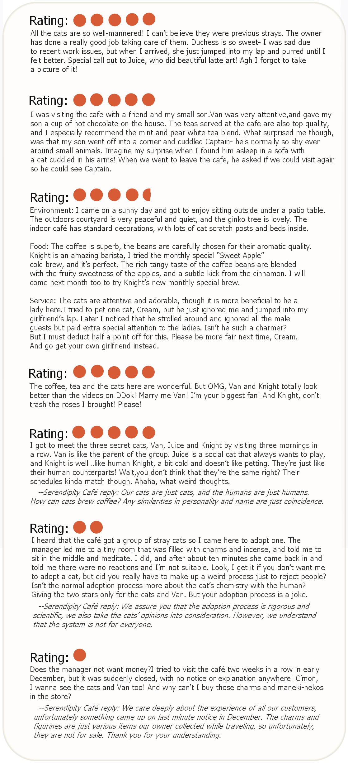Customer reviews inside an App