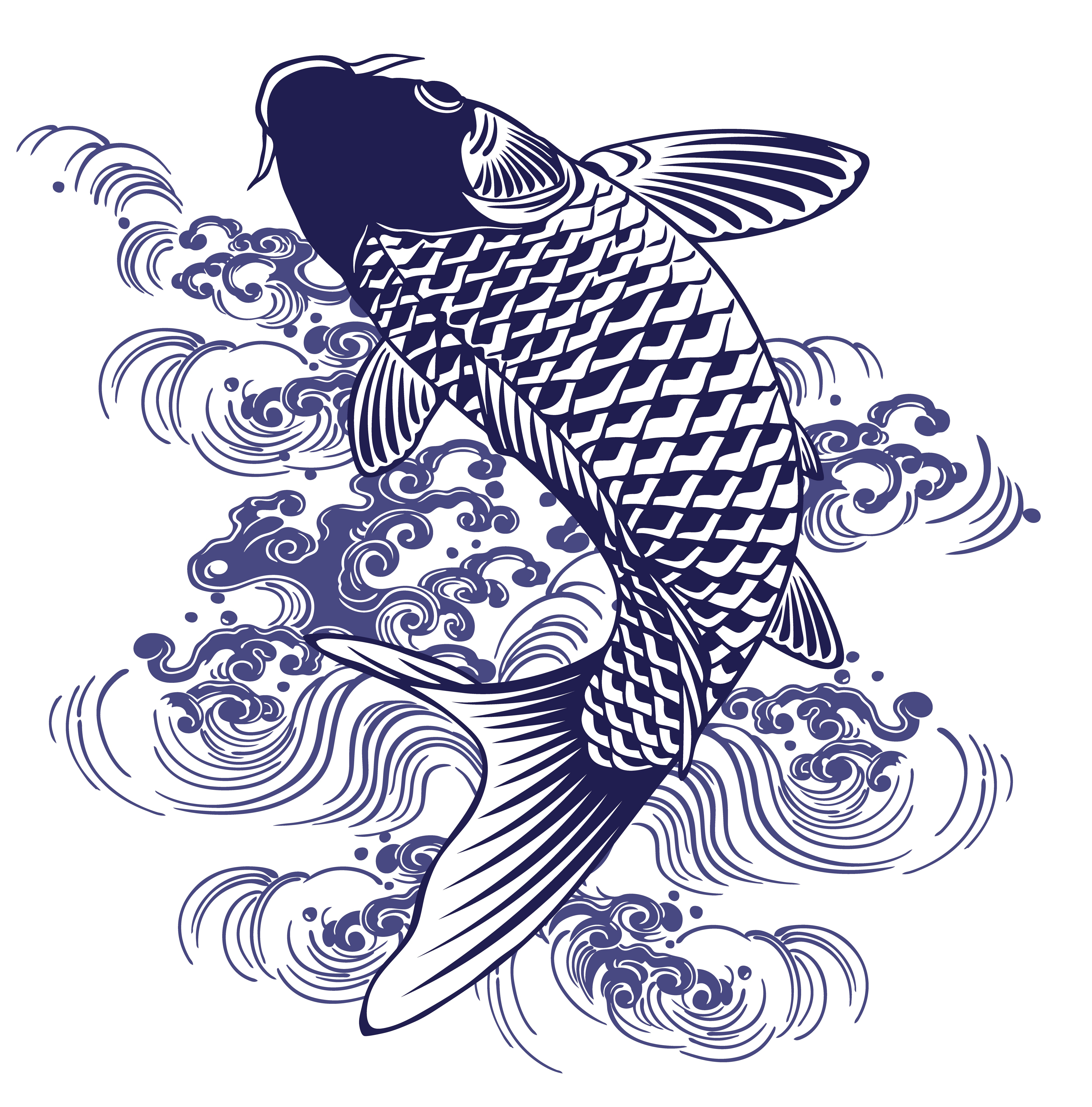 19803551_l.jpg Line-art drawing of a carp in the style of Asian decorative art.