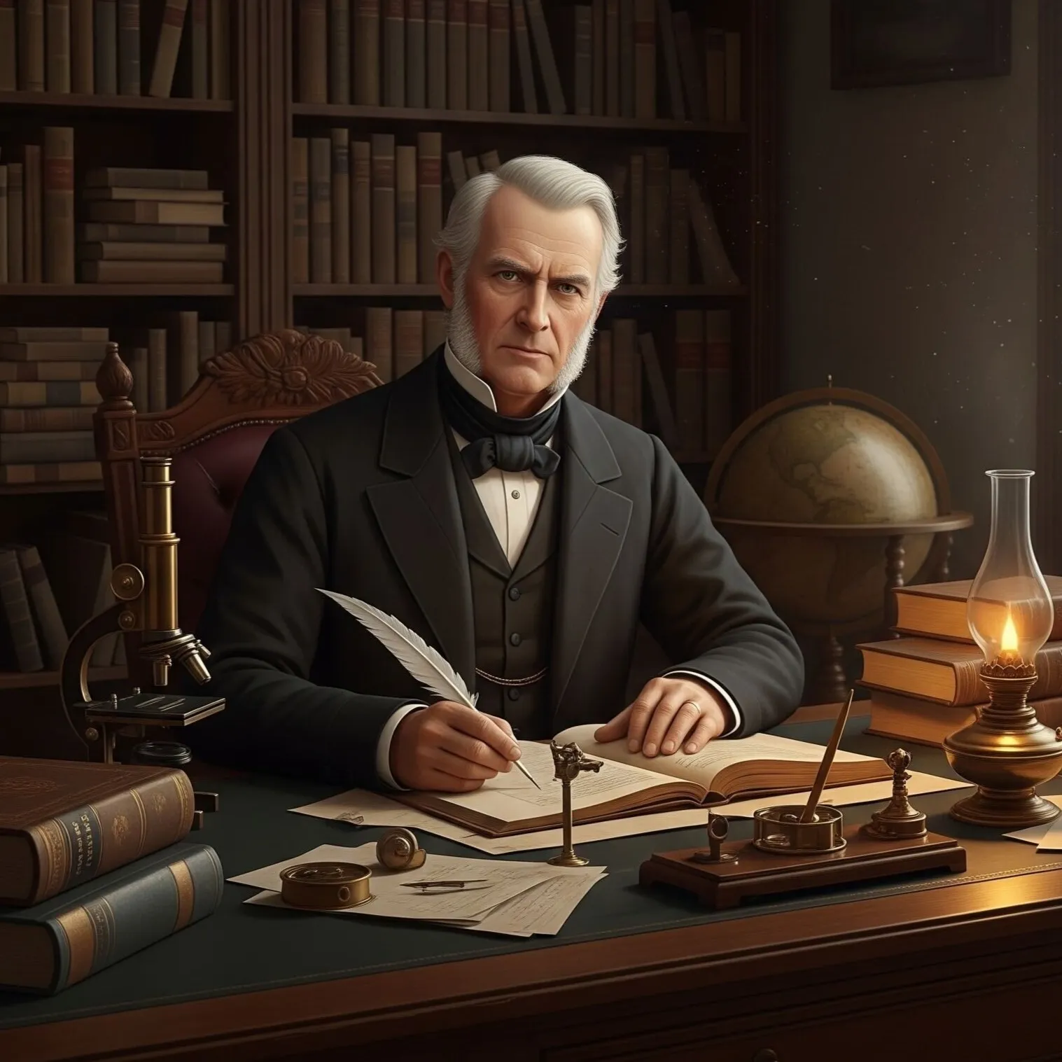 A portrait of our narrator, Professor Nathaniel Henry Partridge, in his office.