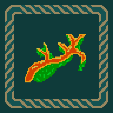 An amber antler, dripping with emerald moss.
