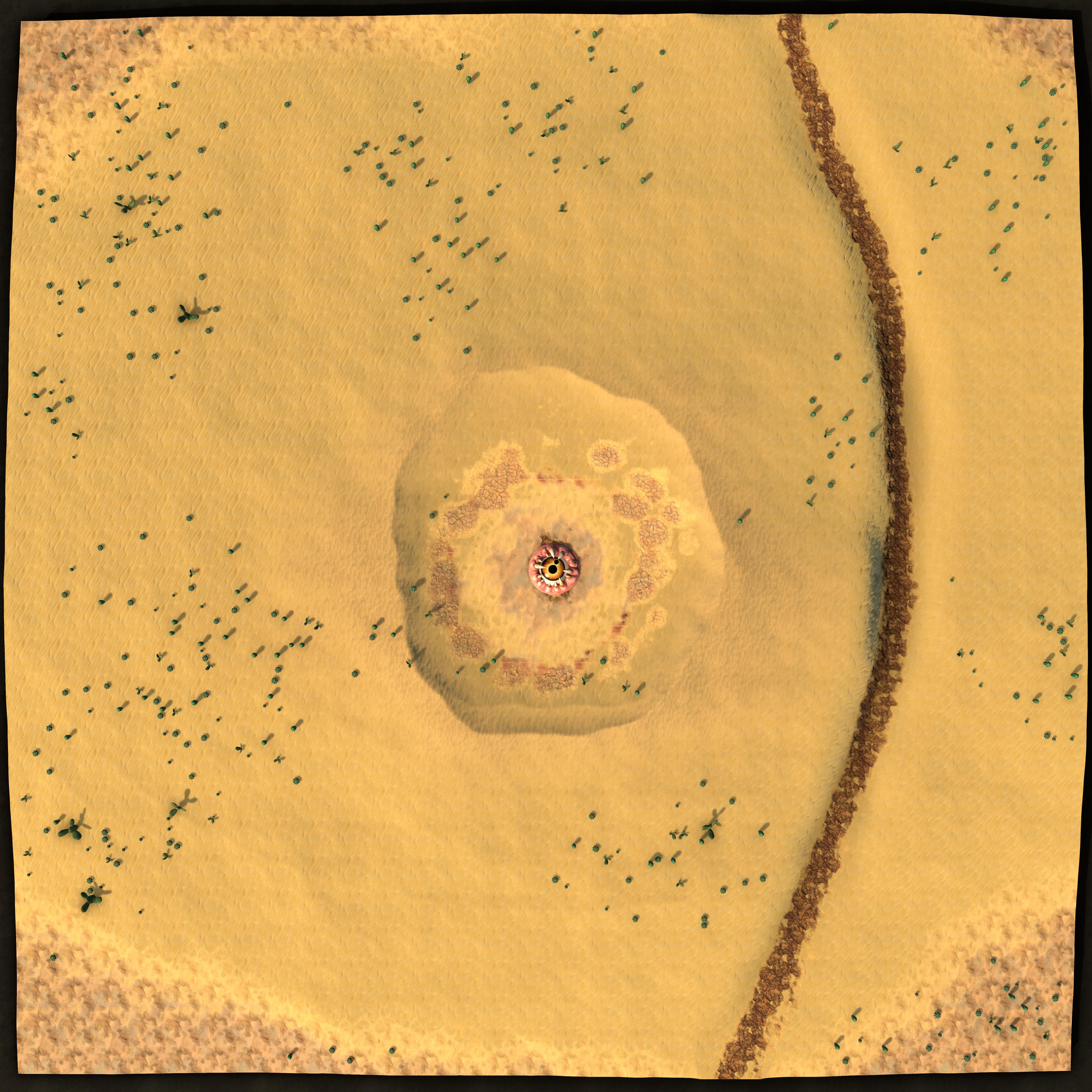 DESERT road A13.jpg A picture of a desert impact crater, with an eyeball surrounded by a fleshy lid with horn lashes