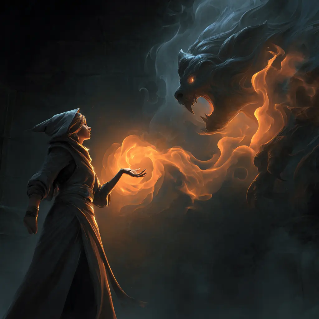 female mage summoning Dream Eater
