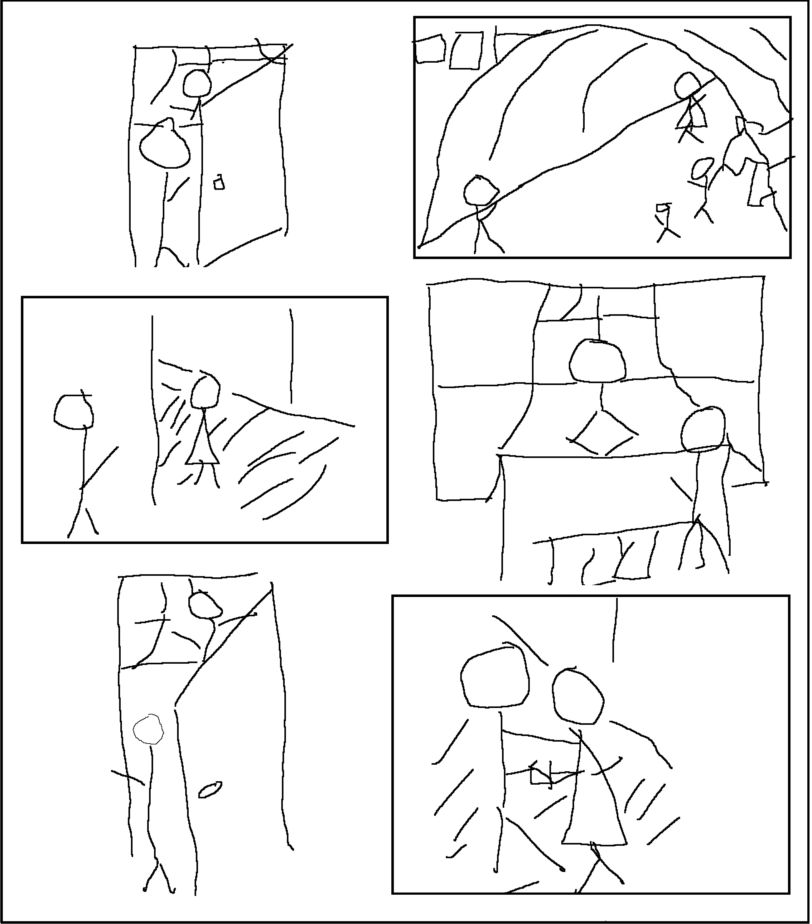 Original Page 3 Sketch for Kindred Comic. Stick figures.