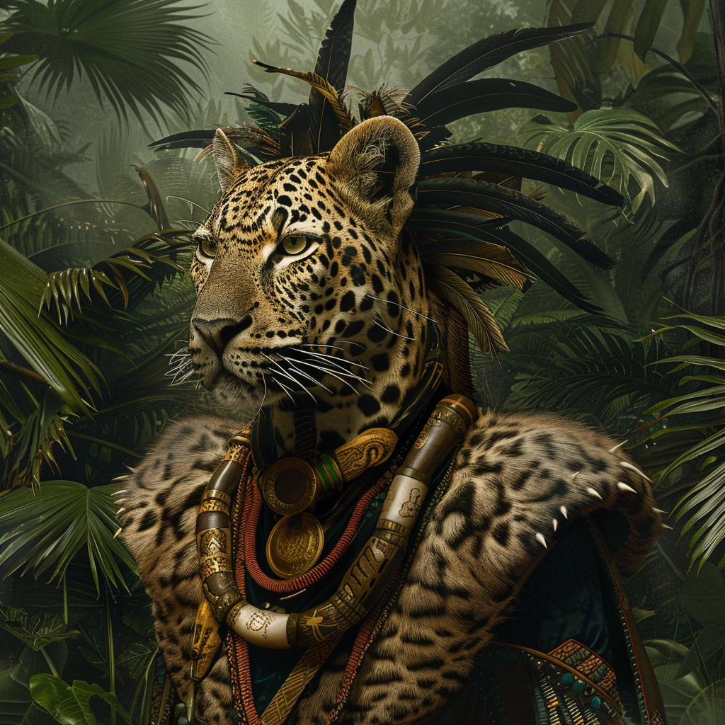 Jaguar cat person wearing cheiftan’s necklace