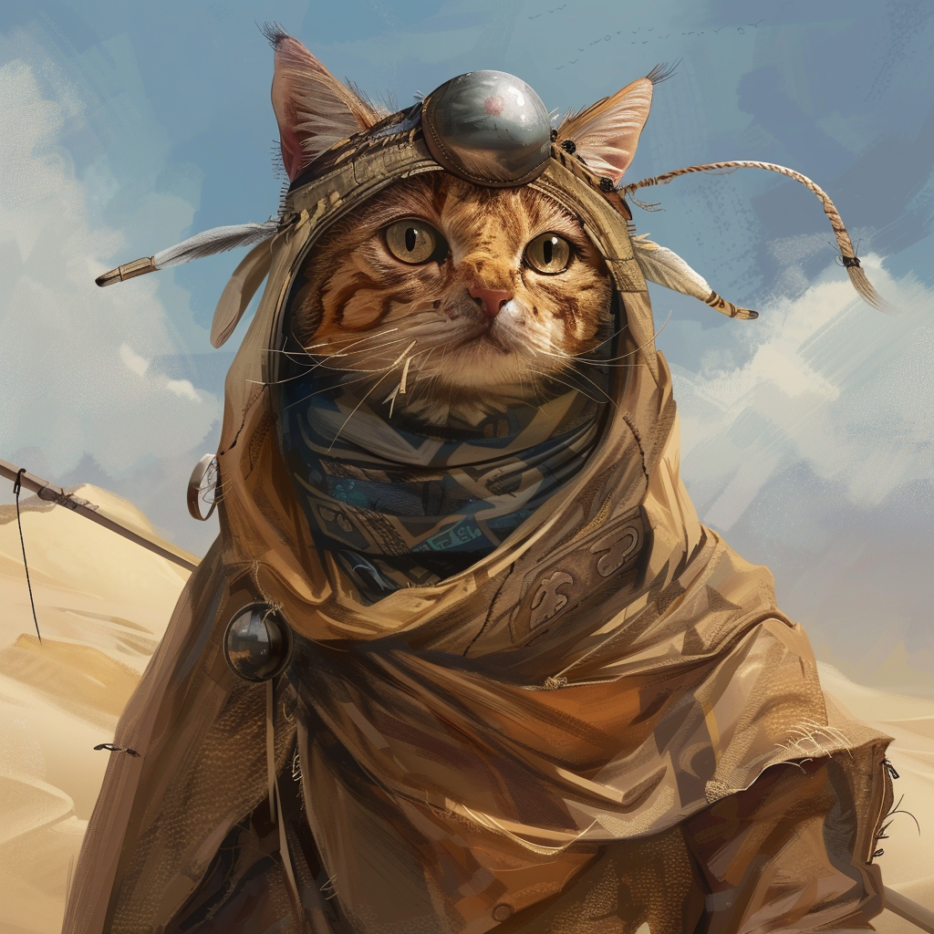 Desert nomad cat person in flowing robes.