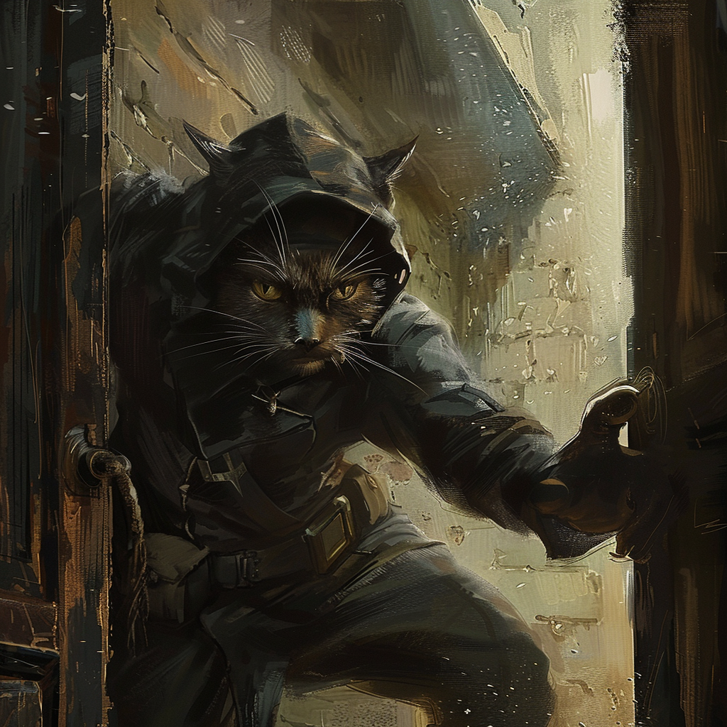 Tabaxi thief breaking into an estate.