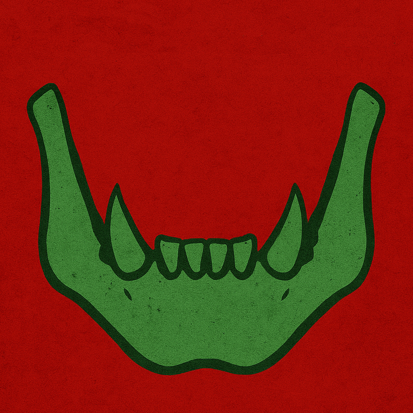 An orcish lower jaw bone rendered in green over red.