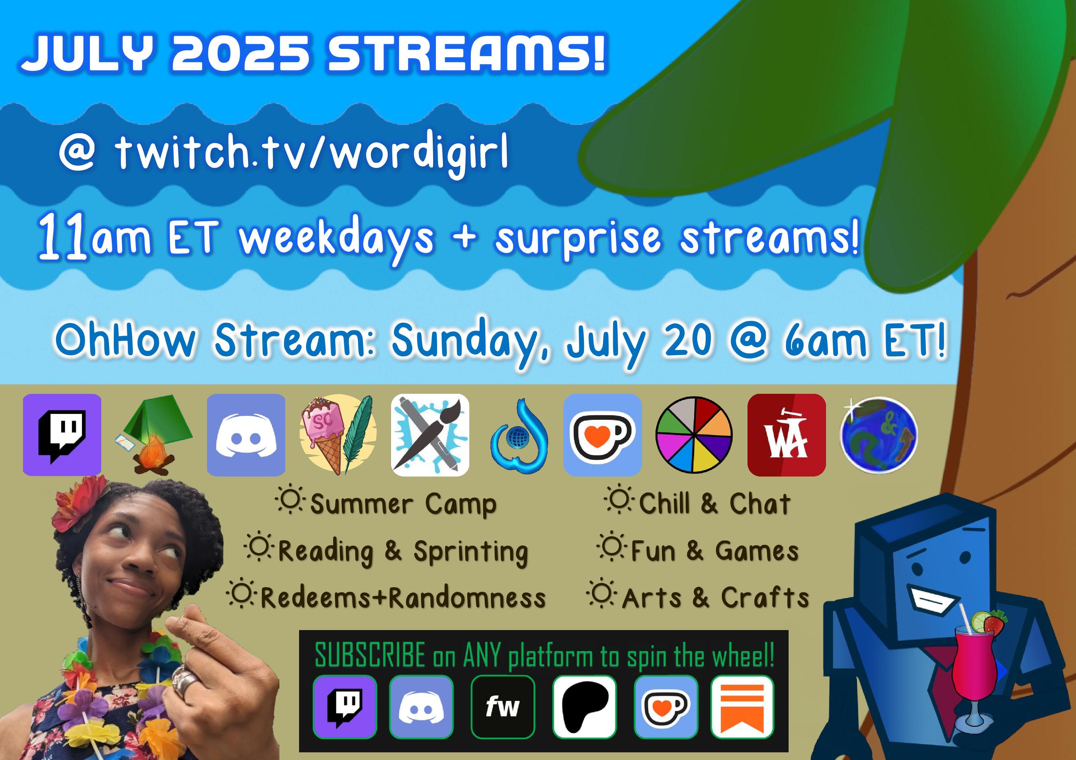 WordiGirl's Twitch Stream Schedule Summer 2025