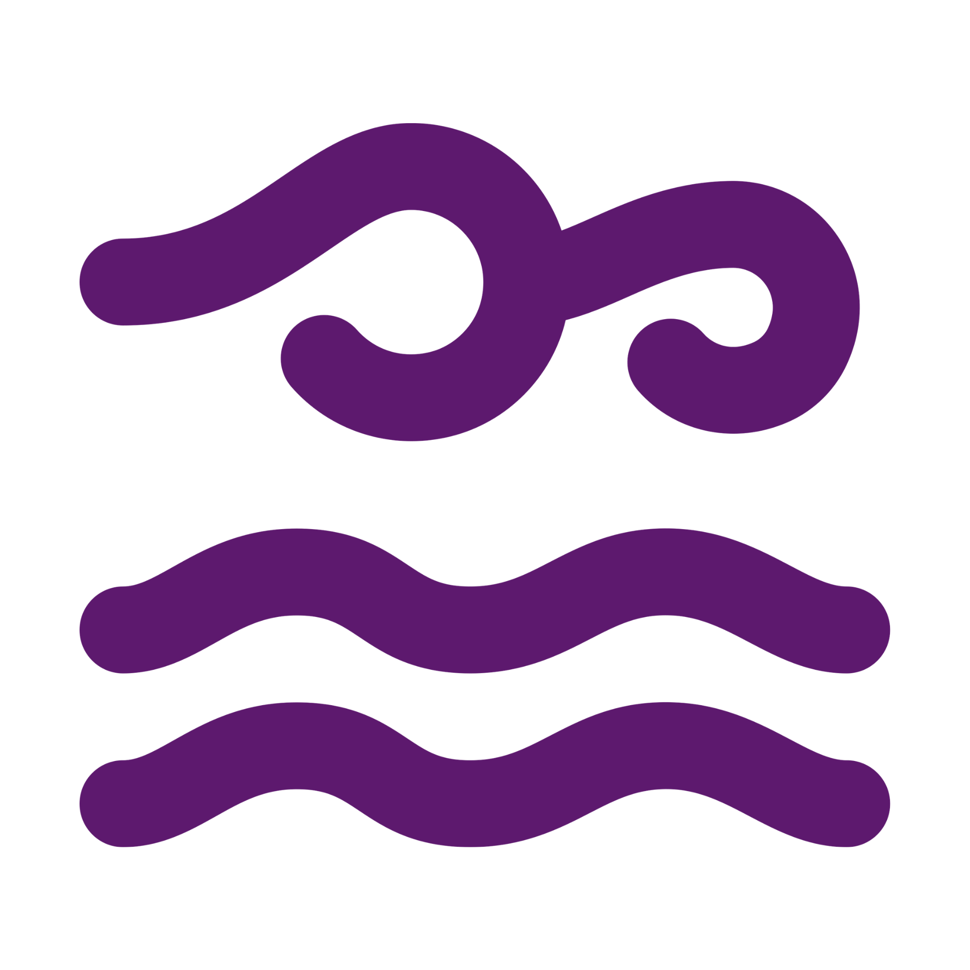 Two curled waves over top of two wavy lines, in lavender