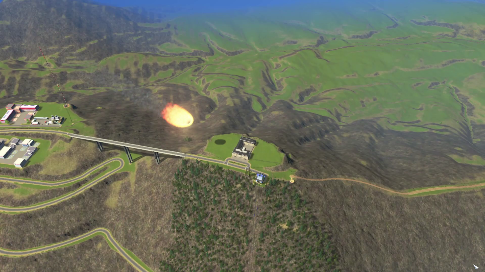 A burning meteor hurtling towards a castle on the top of a mountain