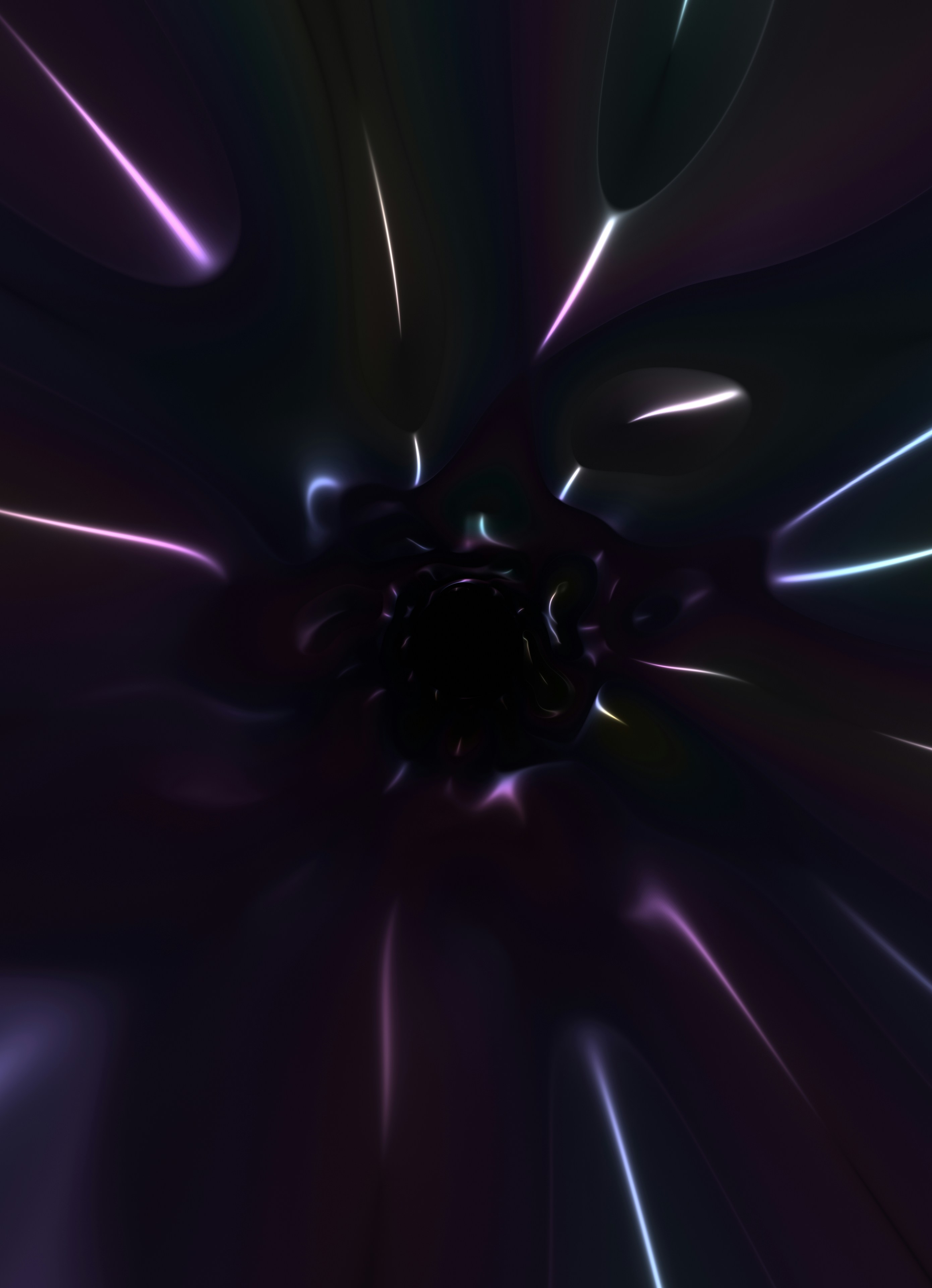 A black hole warping streaks of rainbow light