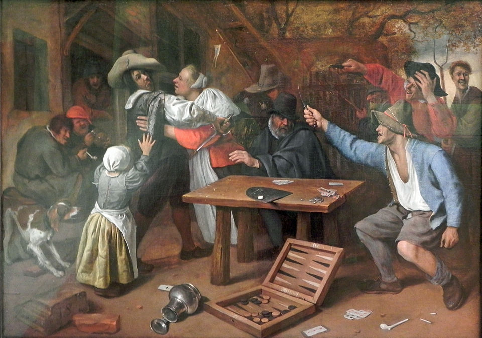 Jan_Steen_(10)Kartenspiel_Streit.JPG Dutch wizards get into a bar brawl over a backgammon game, while the rest of the tavern pulls them apart