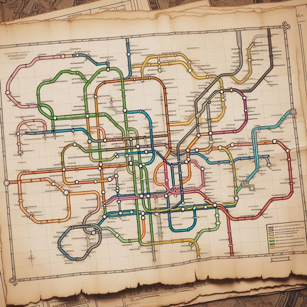 A very old map of some subway lines.