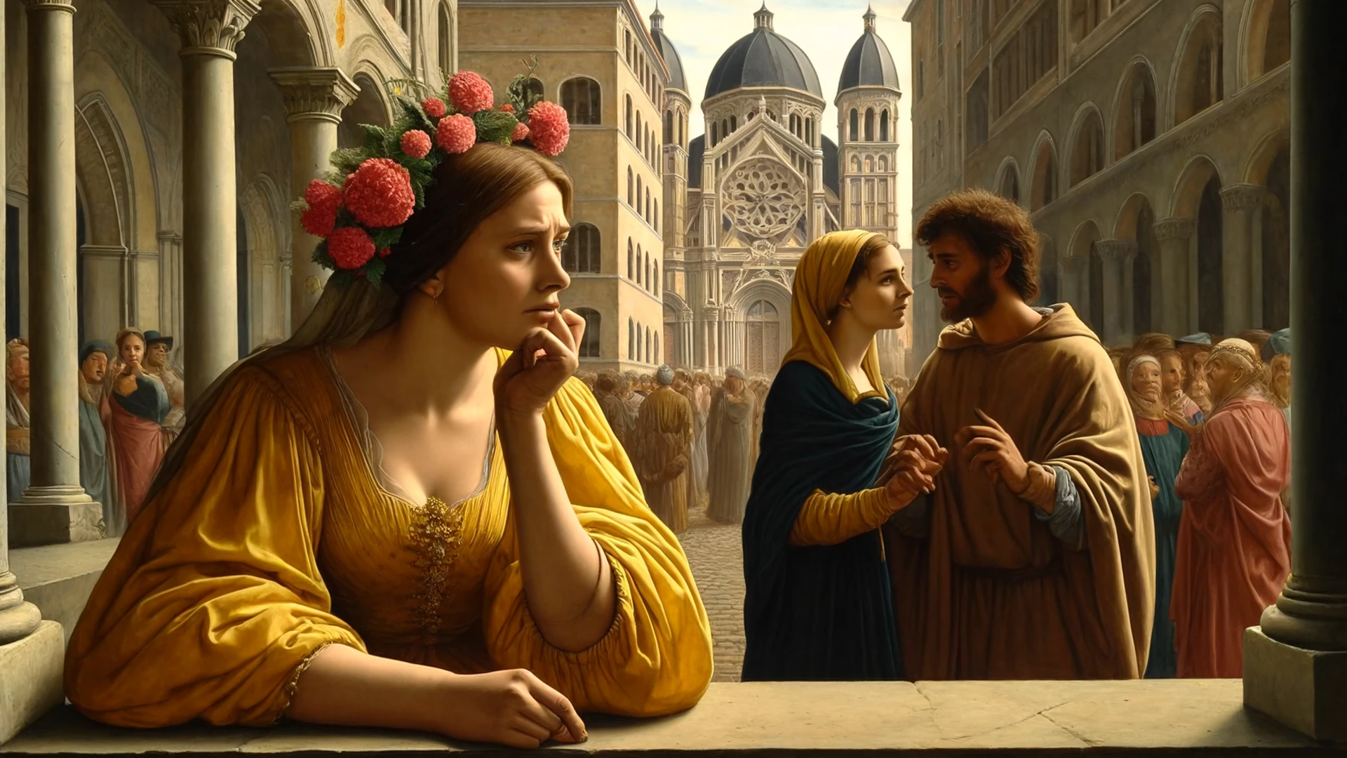 In 'The Mistake of Youth', Larimus sees a young couple in love, but of different social classes, and she visibly disapproves of the relationship.