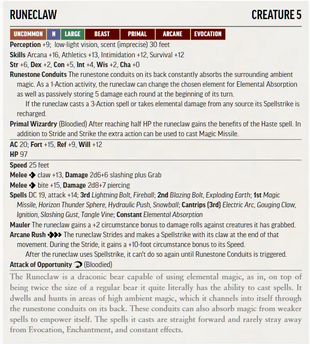 Runeclaw Statblock