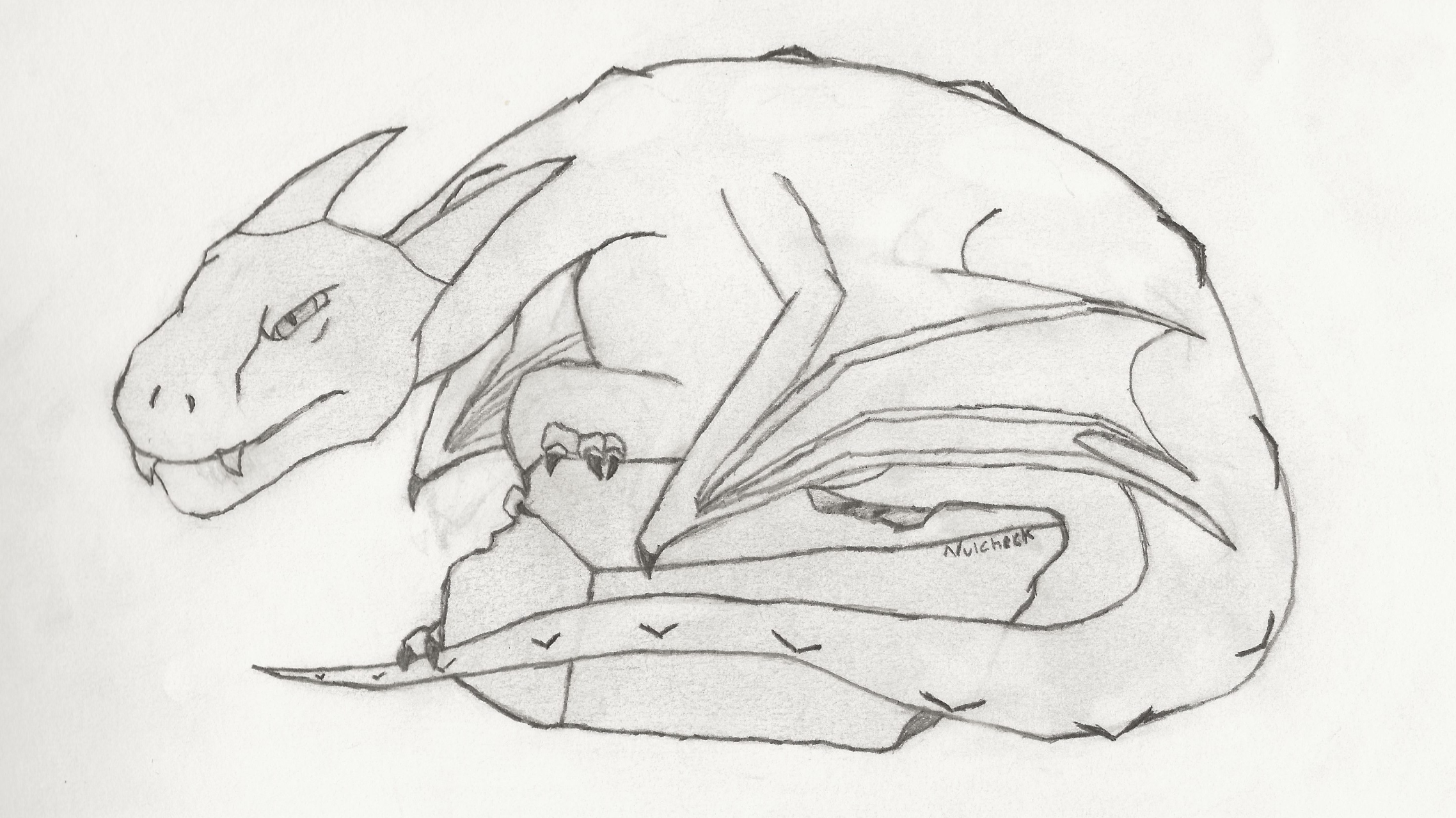 A sketch of a Pygmy Wyvern protecting his piece of cheese