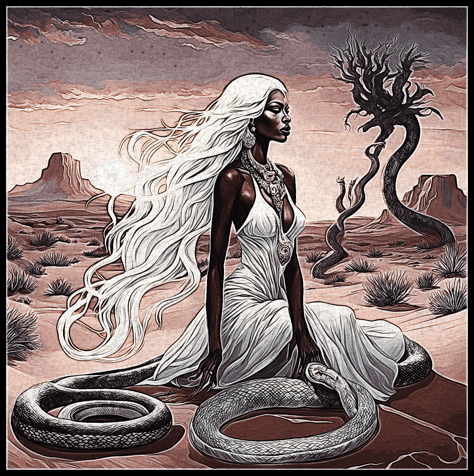 White Haired Lady in Desert